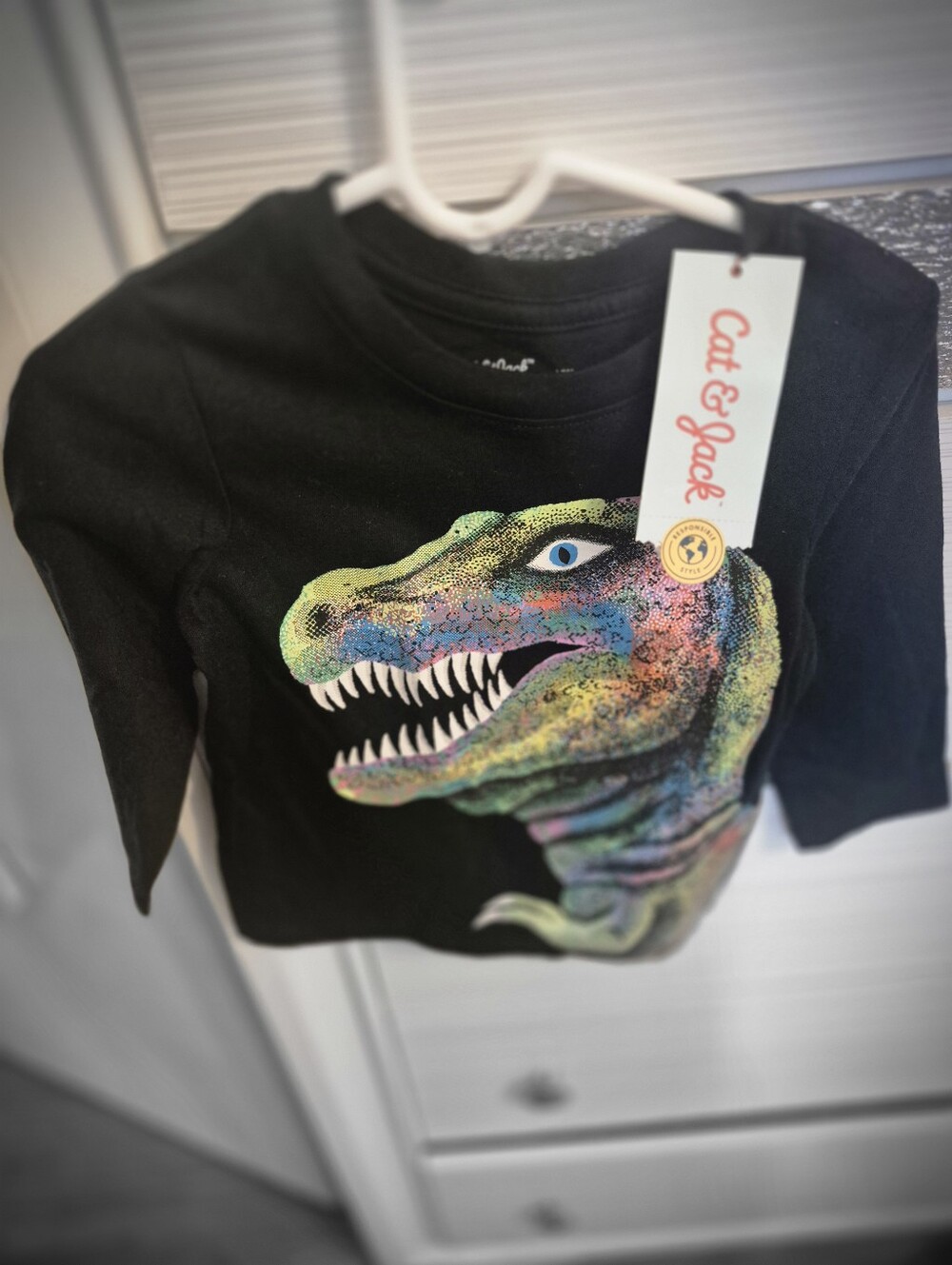 Cat & Jack Black Short Sleeve Tee with Multicolor Dinosaur Print
